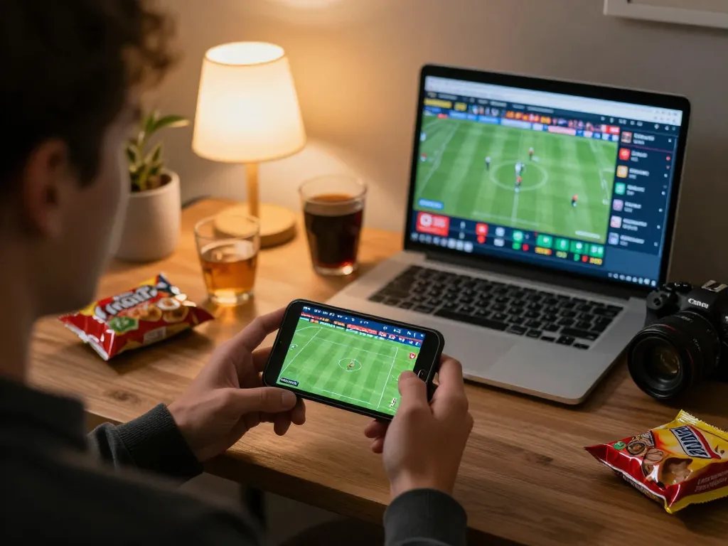 Engaged bettor using smartphone for sports betting with red88 nhà cái uy tín visible on screen.