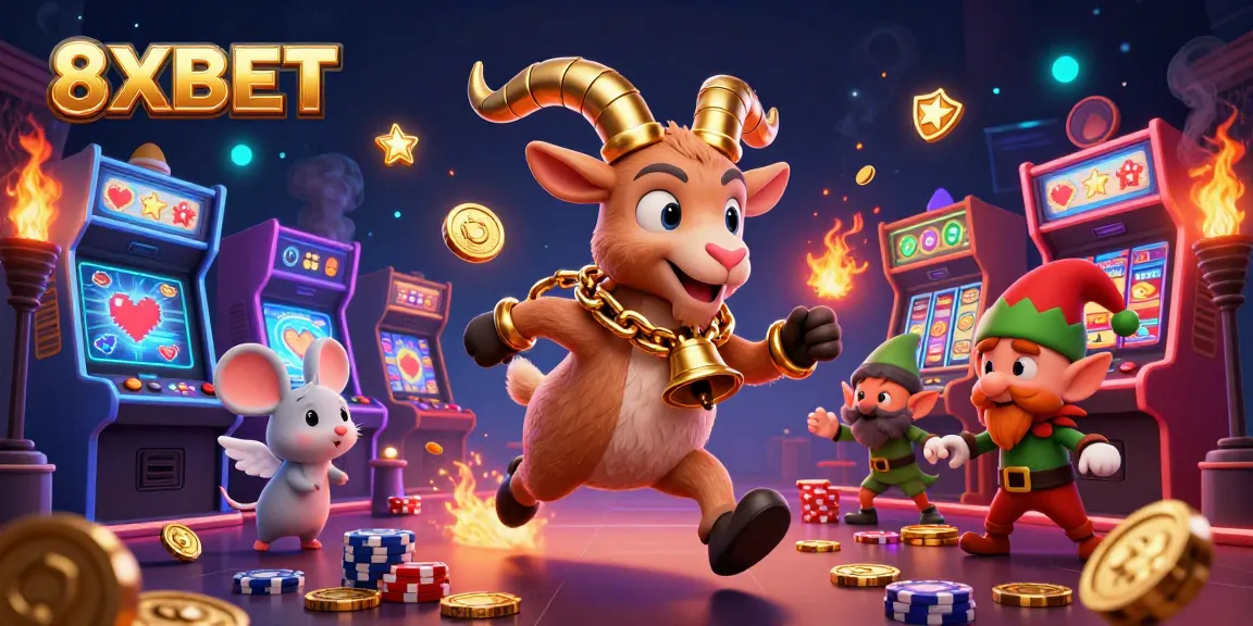 Play thrilling casino games at 8XBET, featuring dynamic characters and colorful elements.