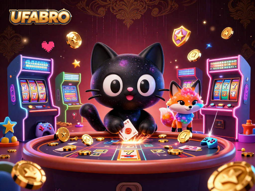 Spin to win with UFABRO in this vibrant cosmic casino filled with slots and colorful characters.