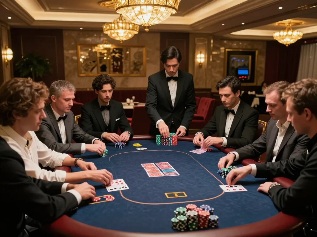 iwin club players engaged in an exciting high-stakes poker game in a luxurious VIP setting.