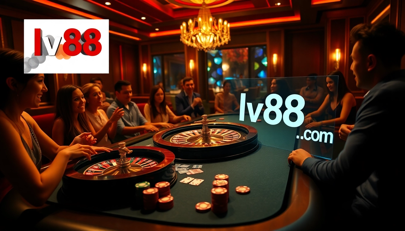 Engaged players enjoying their time at lv88.com poker table surrounded by chips and cards.
