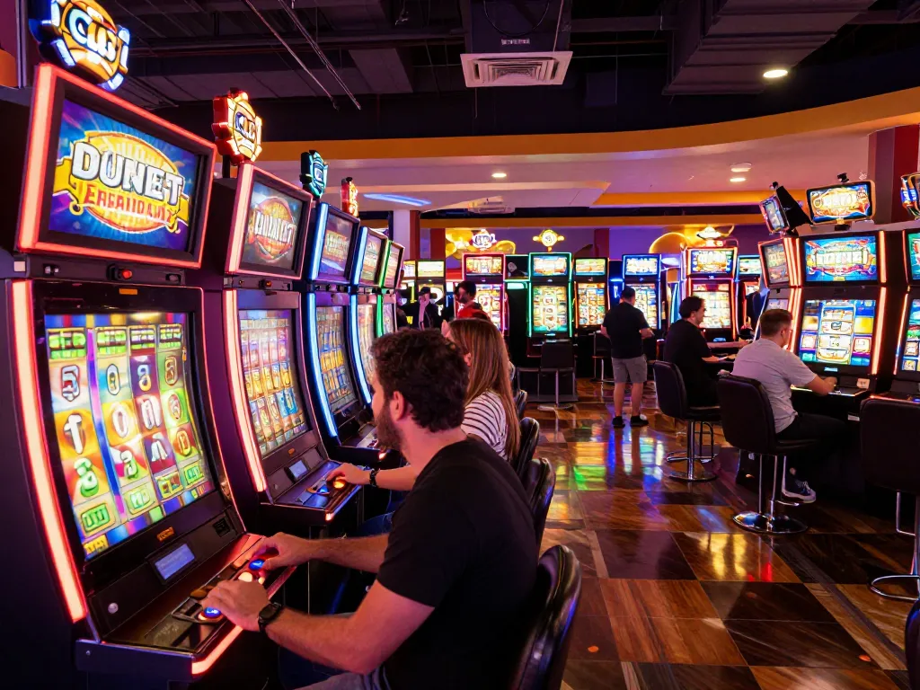 Slot machines lighting up as players engage dynamically with dinamit4d for thrilling gameplay.