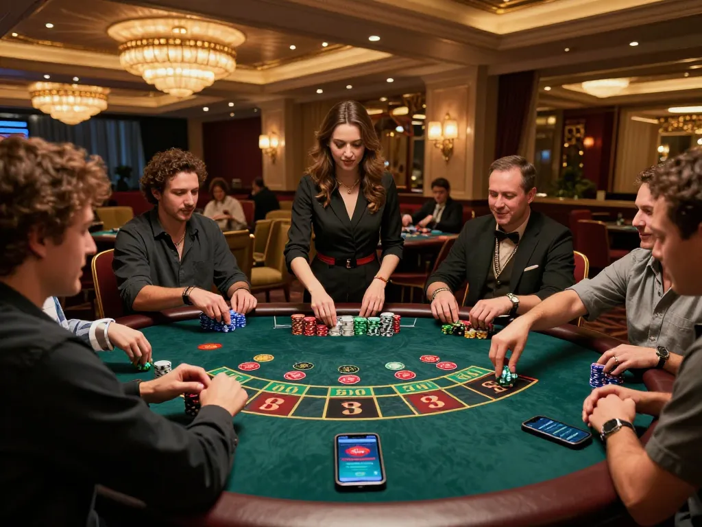 Engaged players at a blackjack table celebrating wins, referencing the official link for game strategies