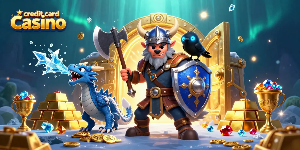 Engage with the excitement of a credit card casino featuring a heroic Viking wolf warrior, fierce dragon, and treasure