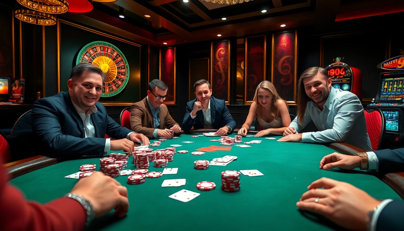 Experience the excitement of 99win04 at a high-stakes poker table filled with vibrant chips and players.
