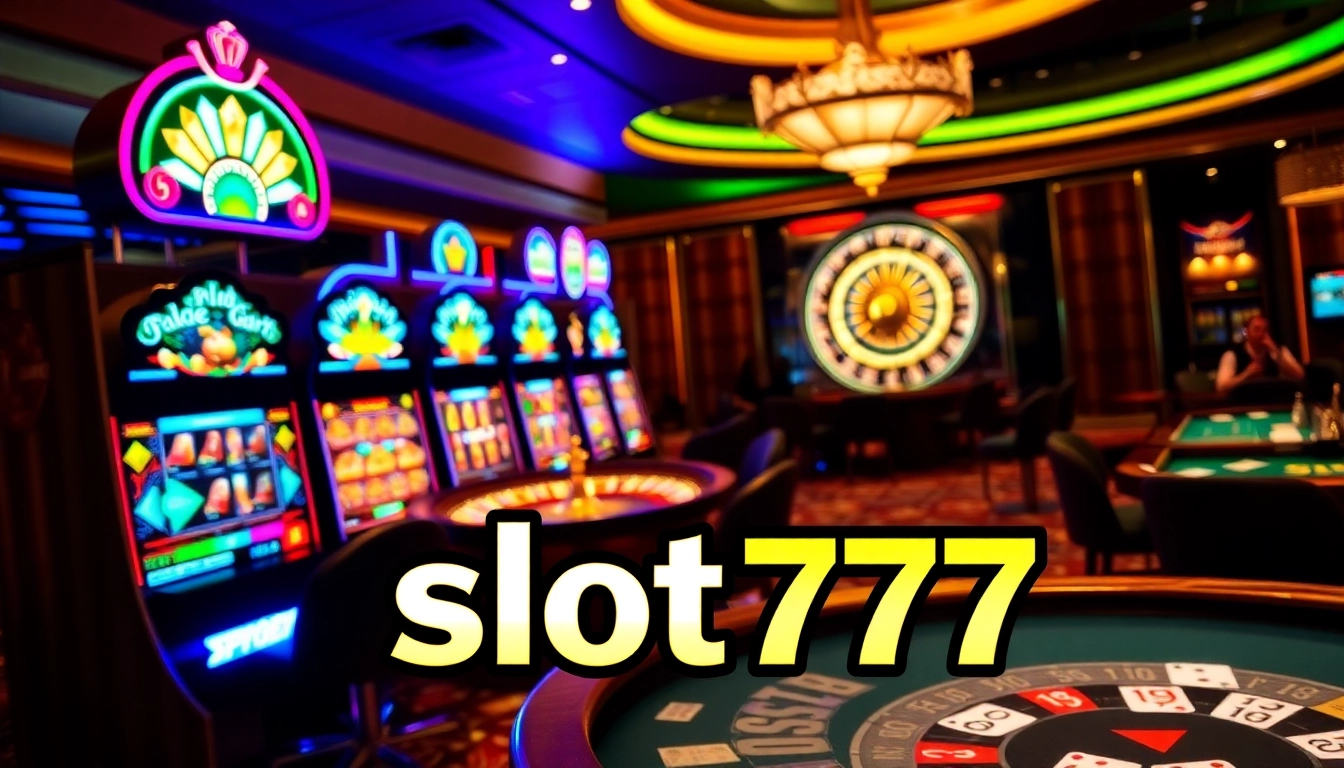 Experience the excitement of slot777 with vibrant slot machines and engaging casino elements.