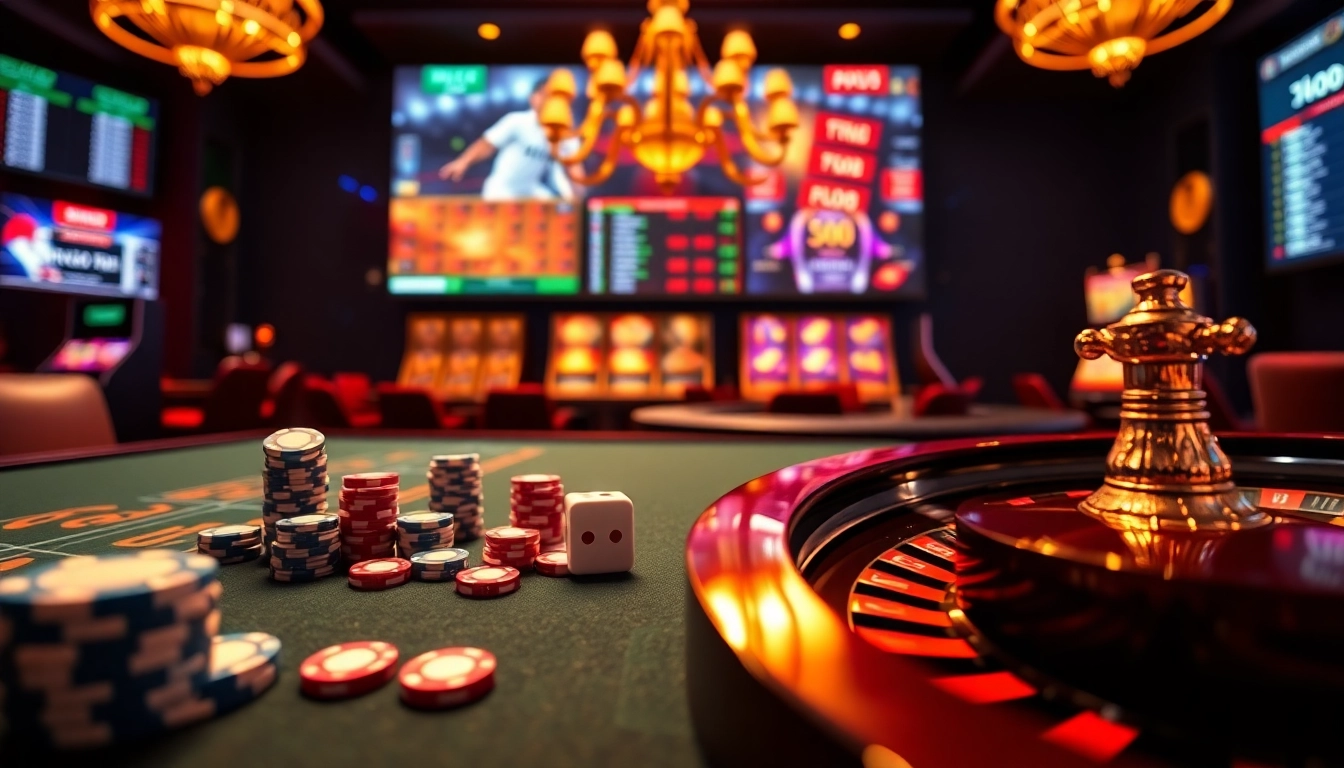 Experience the excitement of k88win with vibrant casino visuals featuring poker chips and roulette wheels.