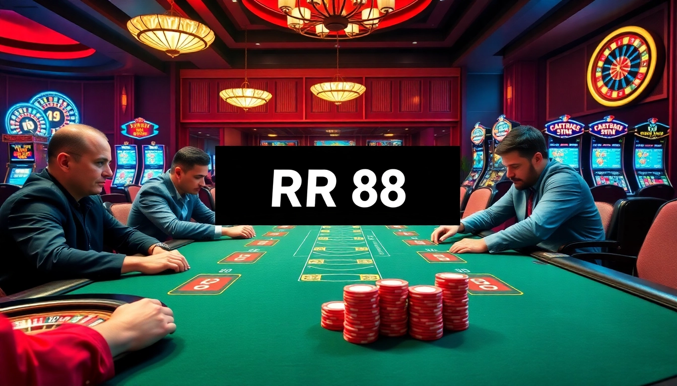 Winning hand at the RR 88 casino poker table with colorful chips and roulette in background