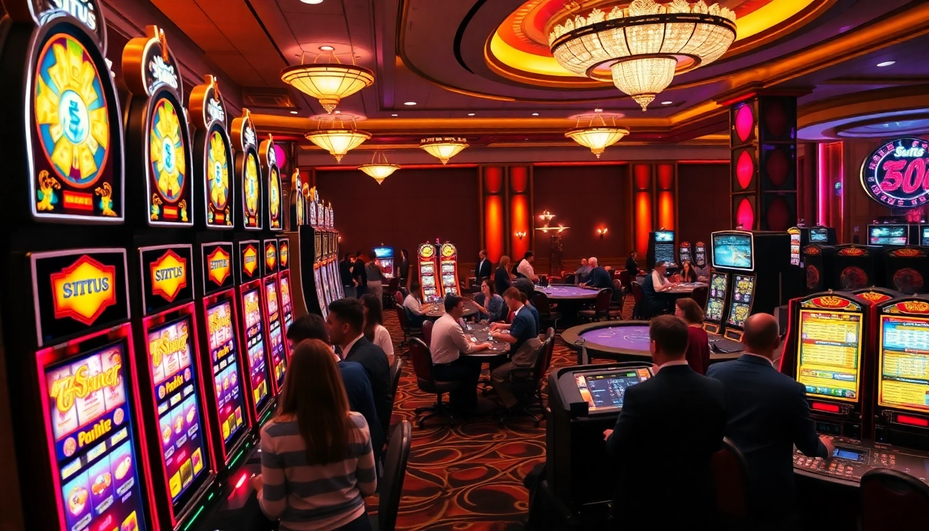 Players enjoying winning at situs gacor slot machines in a luxury casino environment.