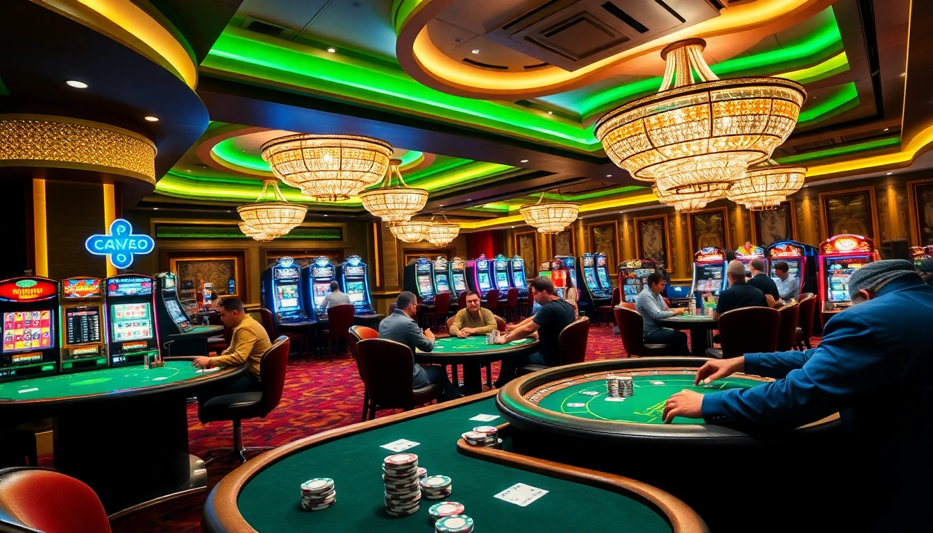 Experience the thrill of gaming at 6FF with luxurious casino tables and vibrant slot machines.
