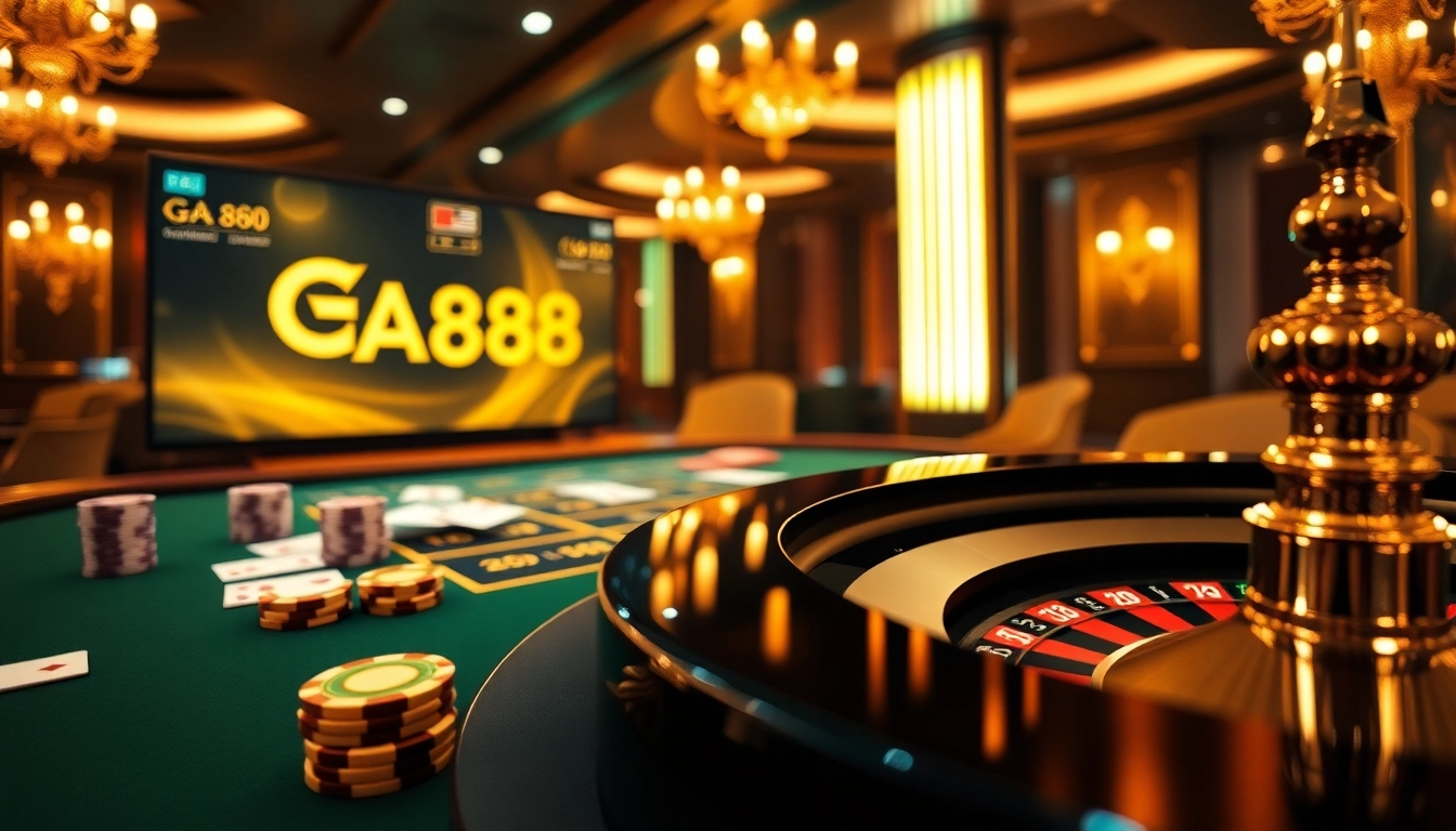 Gamblers engaging with the luxurious GA888 online casino interface, enjoying an exciting betting experience.