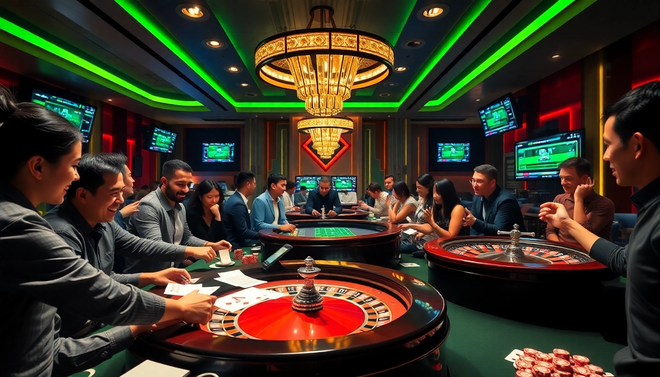 Engage in Judi Piala Dunia action with a lively casino atmosphere featuring players and betting dynamics.