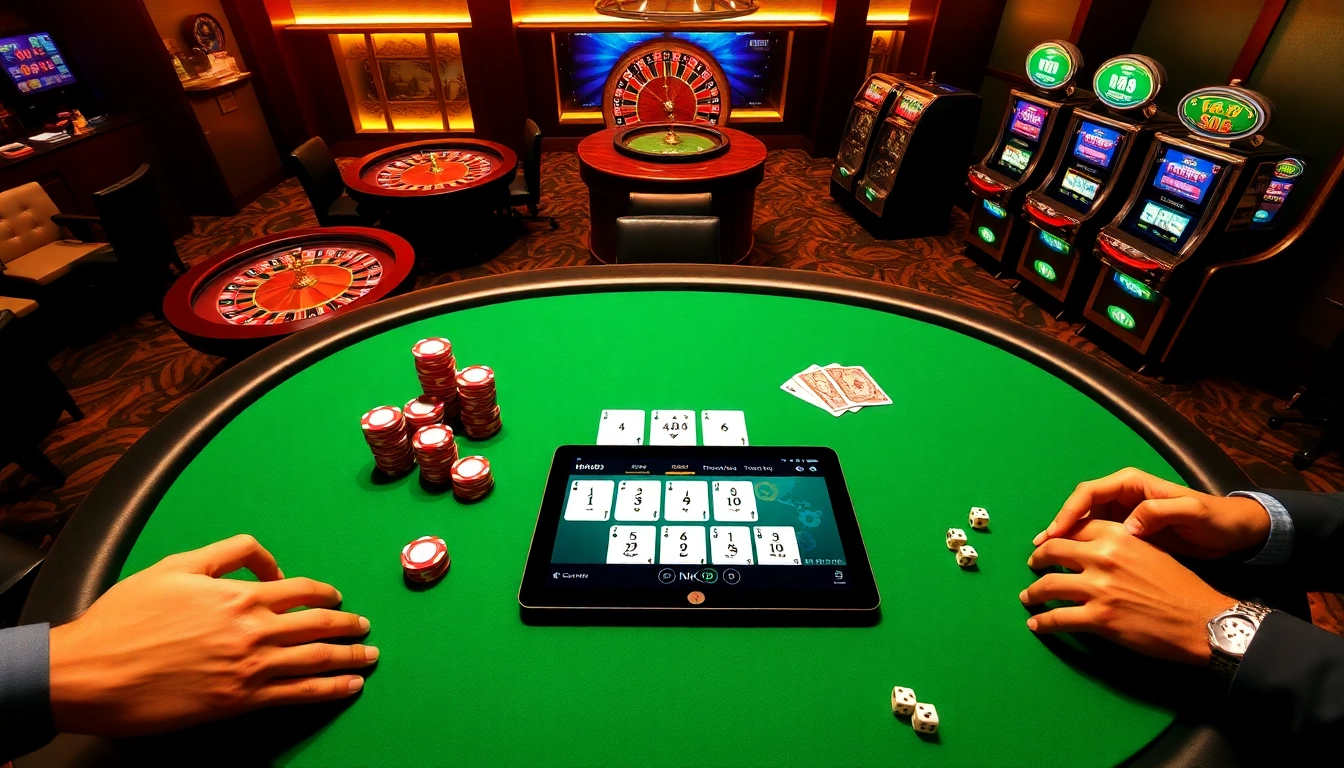 Engaging poker game featuring NK88 net platform interface and vibrant betting chips